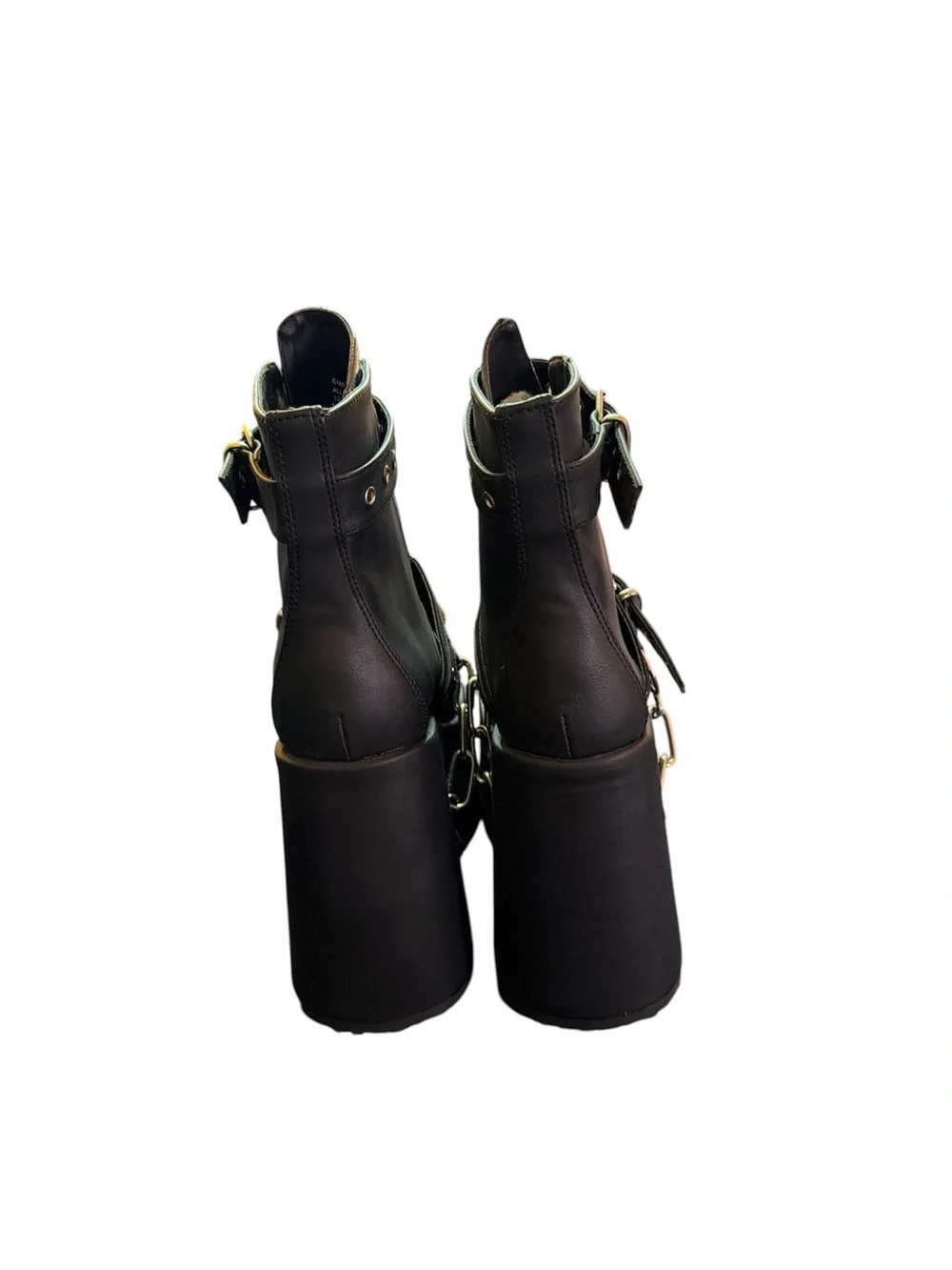 Demonia Black Platform Ankle Boots with Silver Chains